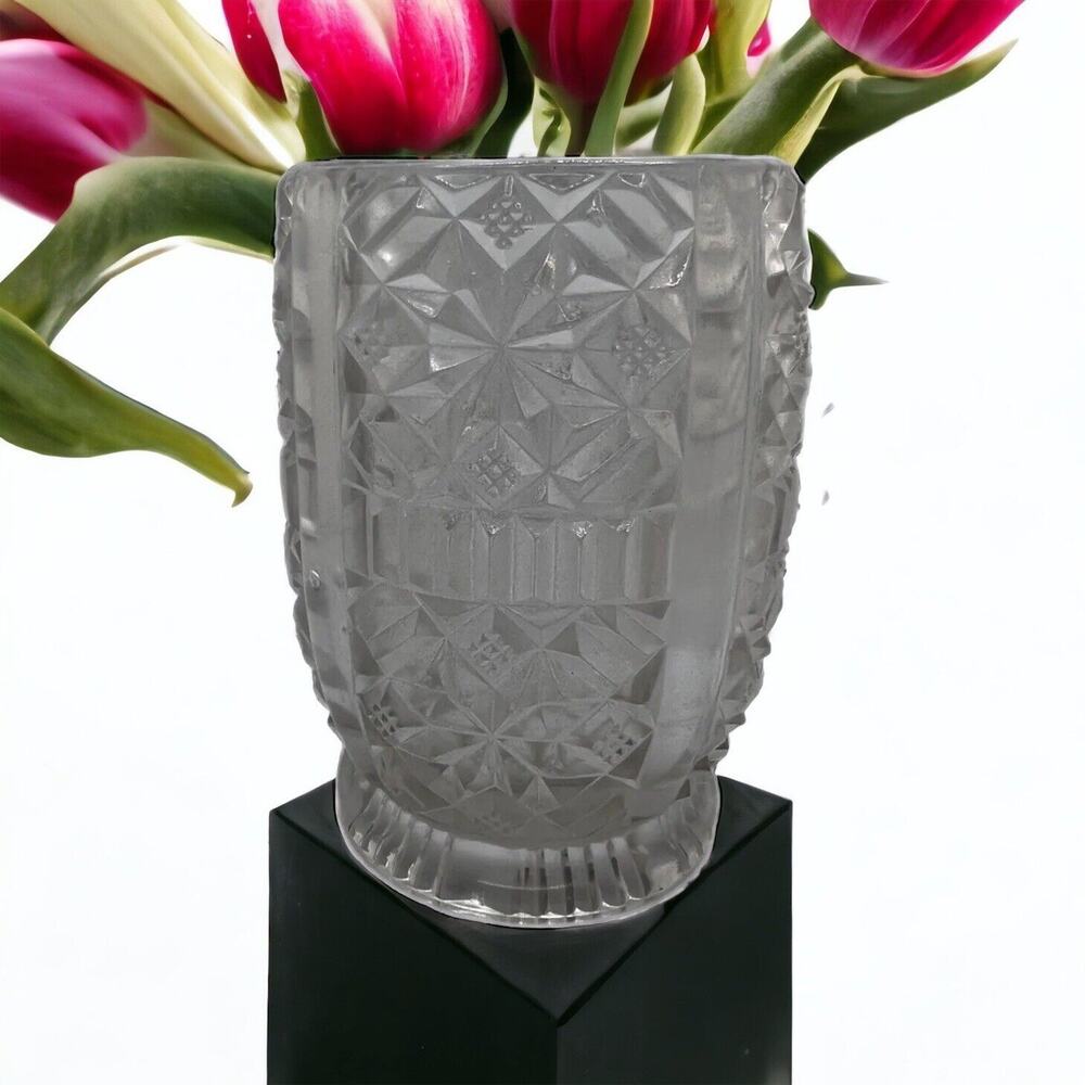 Vintage Very Rare Czechoslovakia Bohemia Hand Cut Frosted Lead Crystal Vase